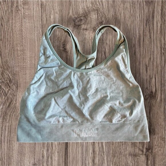 Victoria Secret PINK Seamless Lightly Lined Green Stretch Sports Bra L - Picture 1 of 7